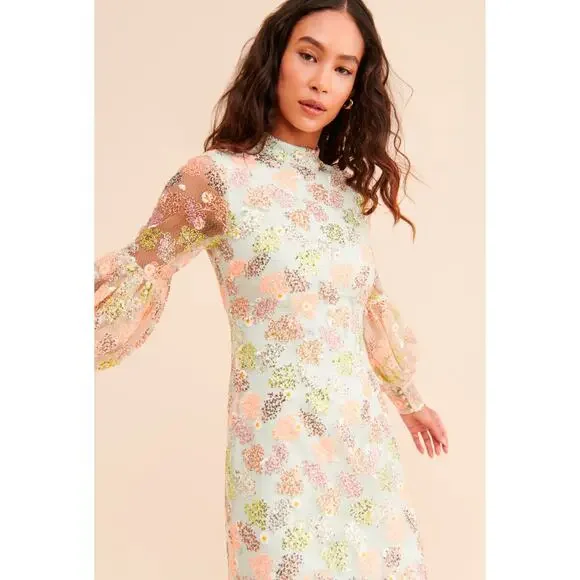 Alice McCall Celestial Gown Size AU12 / US8  Sequin Floral Maxi Dress  Pastel